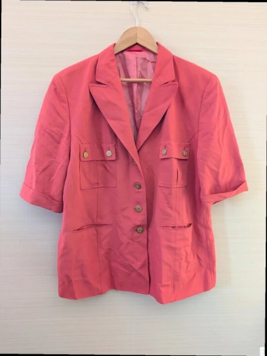 Tops - Vintage Coral Short Sleeve Blazer Gold Button Tailored Smart UK Size 20